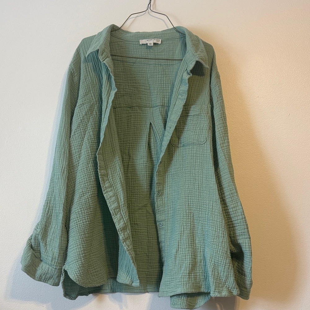 Anne Klein Sage Green Textured Shirt